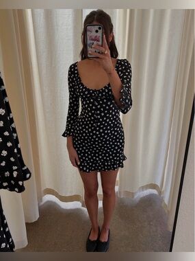 Realisation Par Sofia Dress in Black Floral Print 3/4 Length Sleeves Size XS